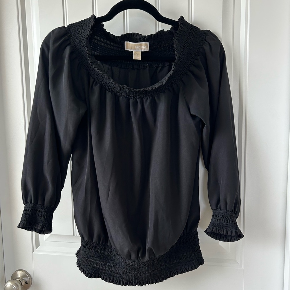 Michael Kors Black Smocked Blouse